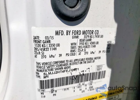 2015 Lincoln Navigator из США, поврежденный, VIN 5LMJJ2HT4FEJ10971